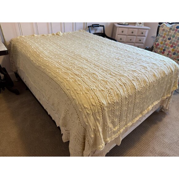 Vintage cable knit blanket handmade Full size - Picture 2 of 7